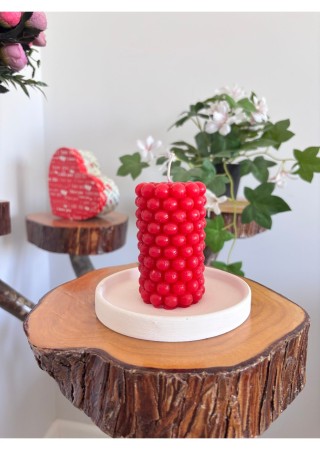 Bubble Silindir Kütük Mum 9 cm Kokusuz Kırmızı 1 Adet