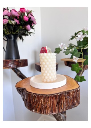 Bubble Silindir Kütük Mum 9 cm Kokusuz Beyaz 1 Adet