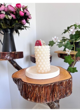 Bubble Silindir Kütük Mum 9 cm Kokusuz Beyaz 1 Adet