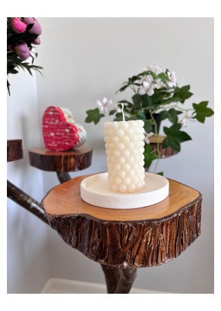 Bubble Silindir Kütük Mum 9 cm Kokusuz Beyaz 1 Adet