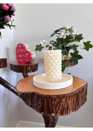 Bubble Silindir Kütük Mum 9 cm Kokusuz Beyaz 1 Adet