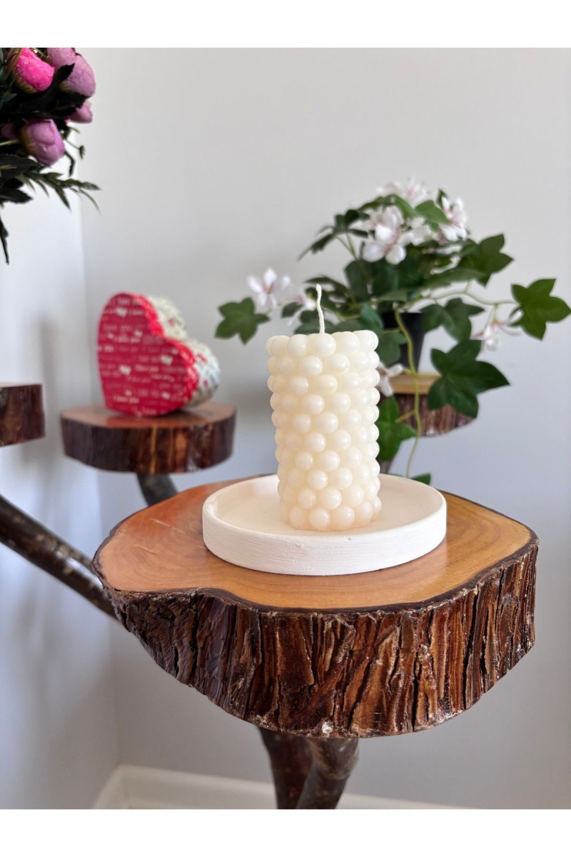 Bubble Silindir Kütük Mum 9 cm Kokusuz Beyaz 1 Adet Bubble Silindir Kütük Mum 9 cm Kokusuz Beyaz 1 Adet