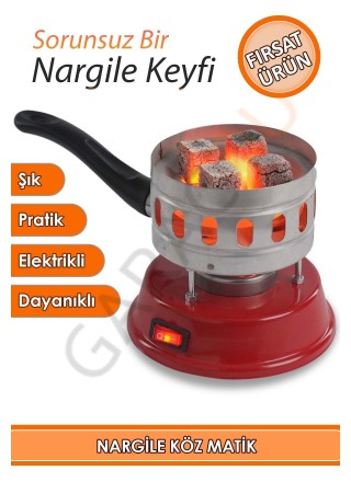 Elektrikli Nargile Köz Matik ve Kamp Kahve Ocağı Makinesi Kırmızı