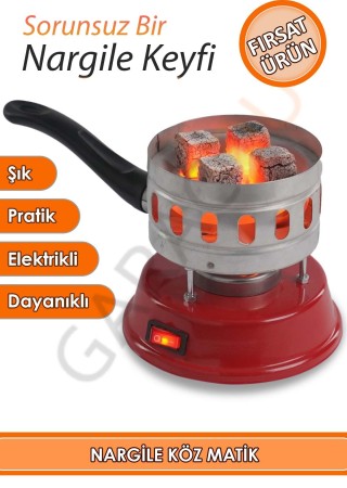 Elektrikli Nargile Köz Matik ve Kamp Kahve Ocağı Makinesi Kırmızı