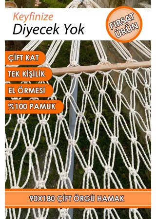Kaliteli %100 Pamuk Salıncak Hamak El Örmesi Makrome Çift Katlı Tek Kişilik Lüks Hamak 90x180 cm