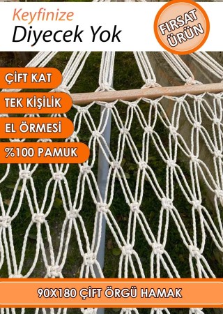Kaliteli %100 Pamuk Salıncak Hamak El Örmesi Makrome Çift Katlı Tek Kişilik Lüks Hamak 90x180 cm