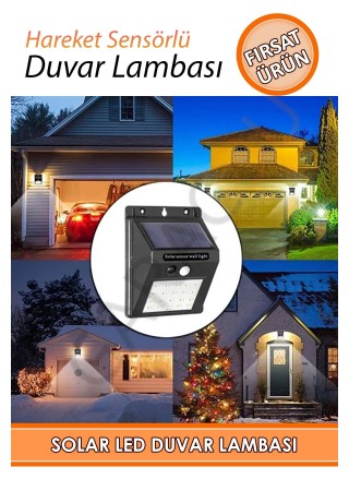 Güneş Enerjili Karanlık ve Hareket Sensörlü 20 Ledli Duvar Lambası Suya Dayanıklı Beyaz Işık
