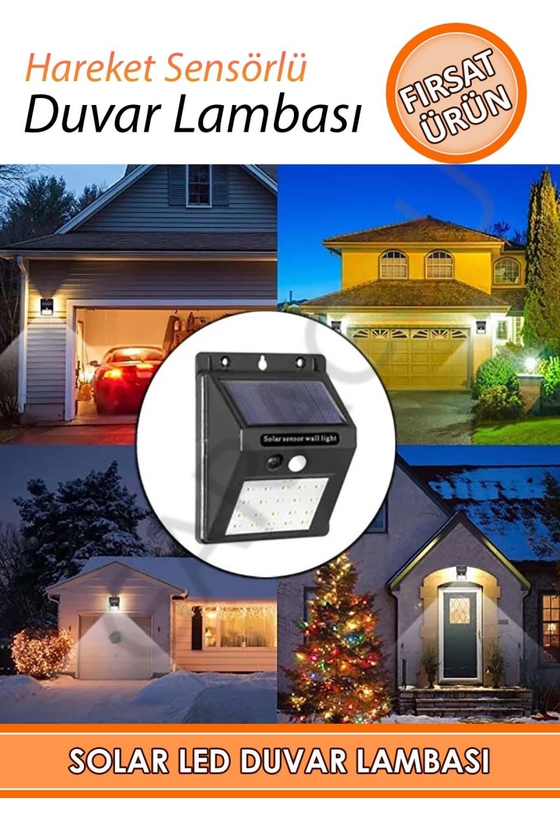 Güneş Enerjili Karanlık ve Hareket Sensörlü 20 Ledli Duvar Lambası Suya Dayanıklı Beyaz Işık Güneş Enerjili Karanlık ve Hareket Sensörlü 20 Ledli Duvar Lambası Suya Dayanıklı Beyaz Işık