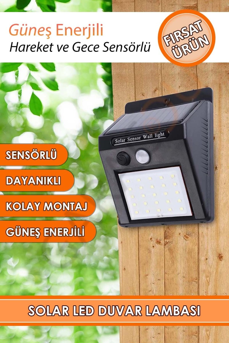 Güneş Enerjili Karanlık ve Hareket Sensörlü 20 Ledli Duvar Lambası Suya Dayanıklı Beyaz Işık Güneş Enerjili Karanlık ve Hareket Sensörlü 20 Ledli Duvar Lambası Suya Dayanıklı Beyaz Işık