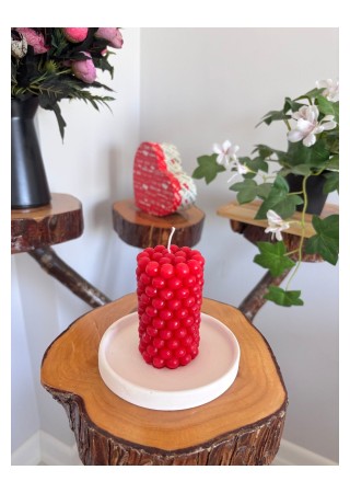 Bubble Silindir Kütük Mum 9 cm Kokusuz Kırmızı 1 Adet