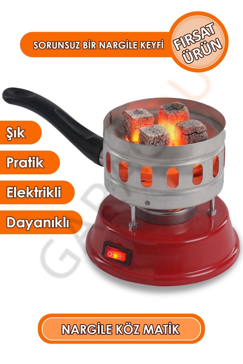 Elektrikli Nargile Köz Matik ve Kamp Kahve Ocağı Makinesi Kırmızı Elektrikli Nargile Köz Matik ve Kamp Kahve Ocağı Makinesi Kırmızı