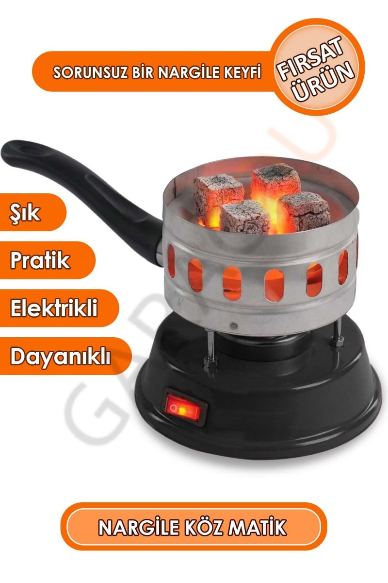 Elektrikli Nargile Köz Matik ve Kamp Kahve Ocağı Makinesi Siyah Elektrikli Nargile Köz Matik ve Kamp Kahve Ocağı Makinesi Siyah