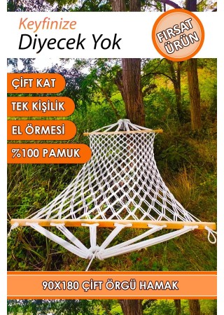 Kaliteli %100 Pamuk Salıncak Hamak El Örmesi Makrome Çift Katlı Tek Kişilik Lüks Hamak 90x180 cm