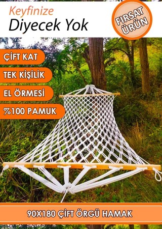 Kaliteli %100 Pamuk Salıncak Hamak El Örmesi Makrome Çift Katlı Tek Kişilik Lüks Hamak 90x180 cm