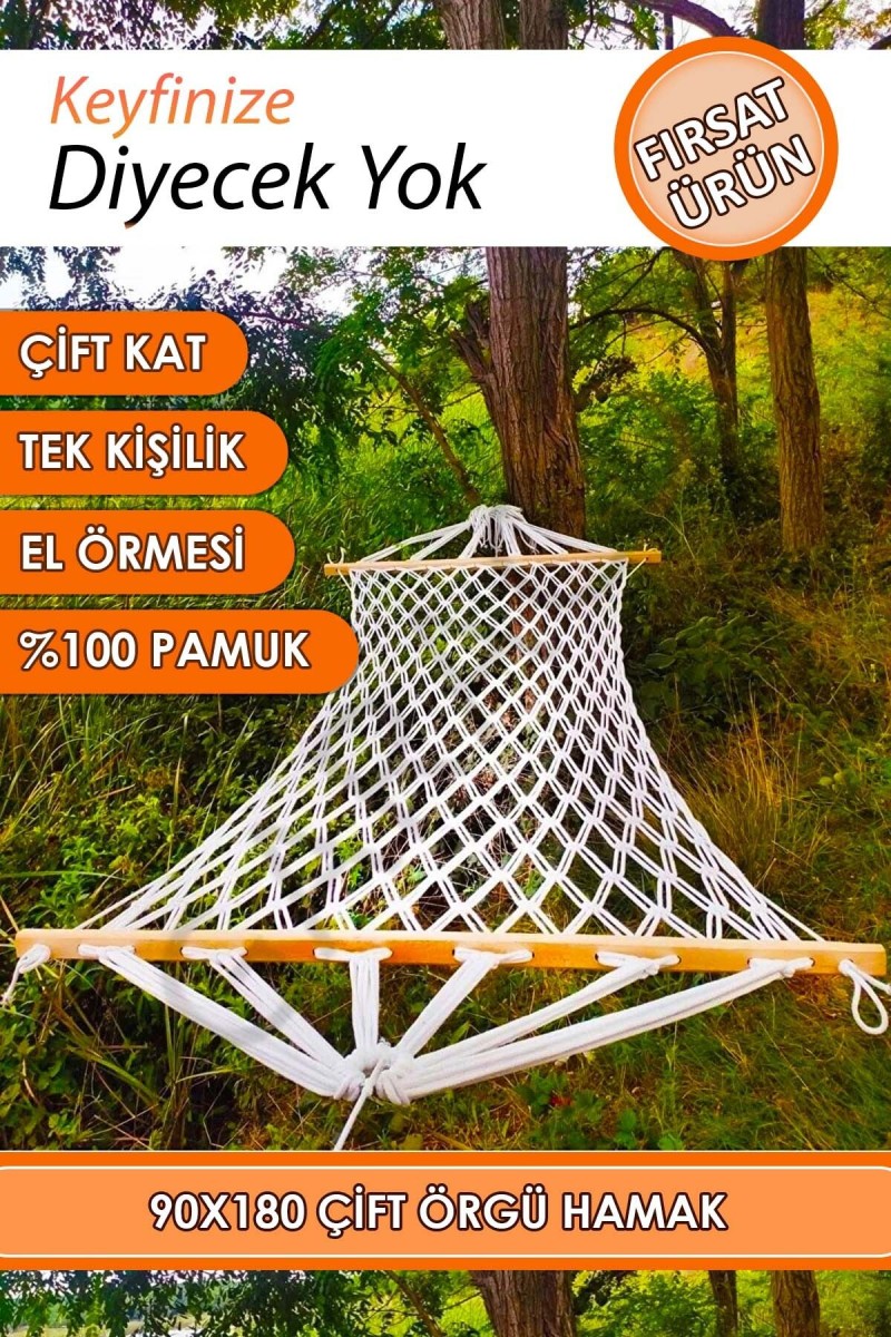 Kaliteli %100 Pamuk Salıncak Hamak El Örmesi Makrome Çift Katlı Tek Kişilik Lüks Hamak 90x180 cm Kaliteli %100 Pamuk Salıncak Hamak El Örmesi Makrome Çift Katlı Tek Kişilik Lüks Hamak 90x180 cm