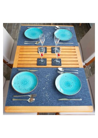 Bellalithe Şık Amerikan Servis Takımı 6 Parça (2 Adet 40x60 Runner, 4 Adet 10x10 Bardak Altlığı)