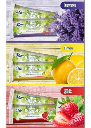 Büzgülü Çöp Torbası 55x60 Cm 3' Lü Eko Paket Lavanta-çilek-limon Kokulu Çöp Poşeti Kokulu