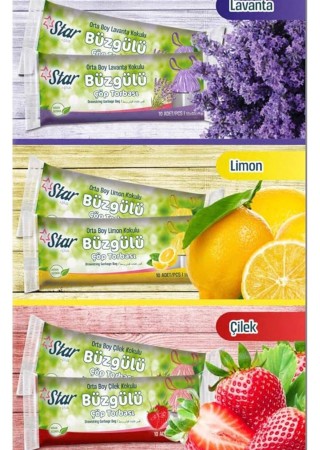 Büzgülü Çöp Torbası 55x60 Cm 3' Lü Eko Paket Lavanta-çilek-limon Kokulu Çöp Poşeti Kokulu