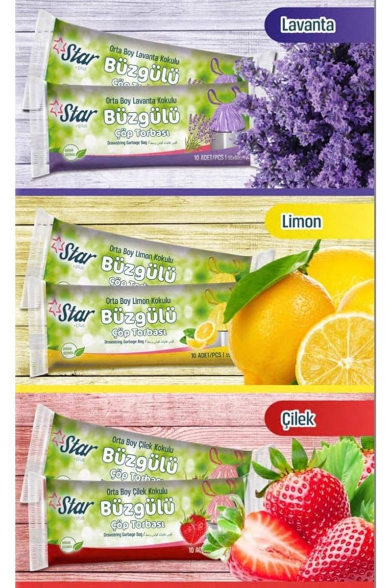 Büzgülü Çöp Torbası 55x60 Cm 3' Lü Eko Paket Lavanta-çilek-limon Kokulu Çöp Poşeti Kokulu Büzgülü Çöp Torbası 55x60 Cm 3' Lü Eko Paket Lavanta-çilek-limon Kokulu Çöp Poşeti Kokulu